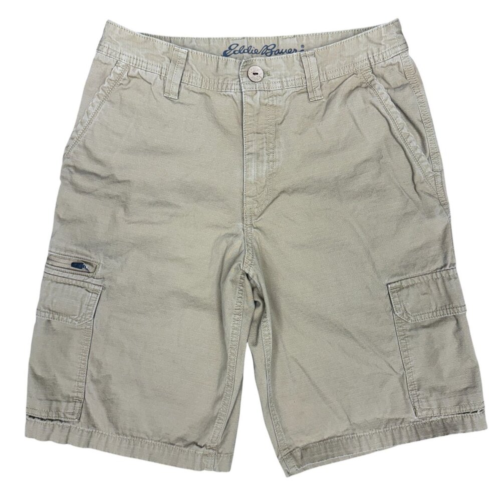 EUC Men's EDDIE BAUER Tan Cargo 11" Shorts Many Pockets | Size‎ 30